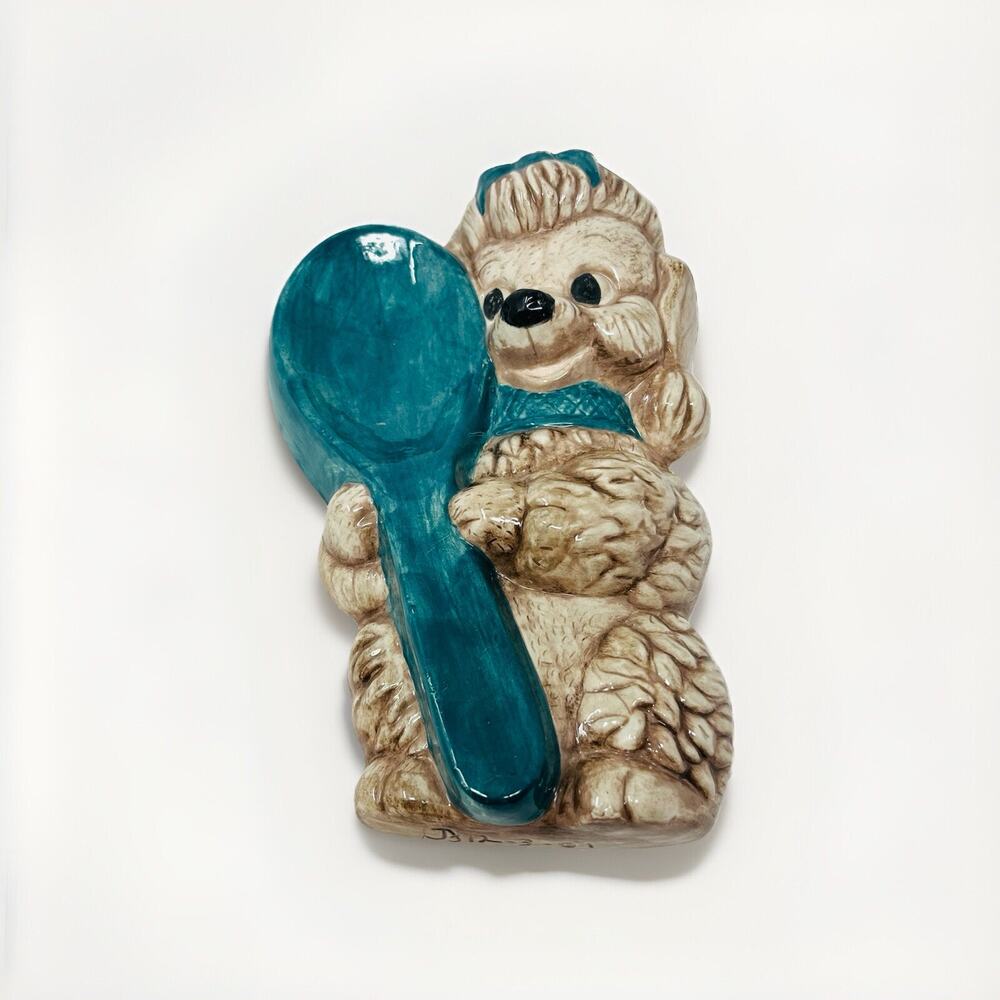 Vintage Anthropomorphic Spoon Rest Poodle Face Kitsch Hobbyist Handpainted 70s